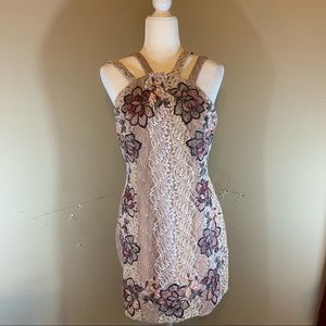 Pink Lace Embroidered Georgina Short Casual Dress